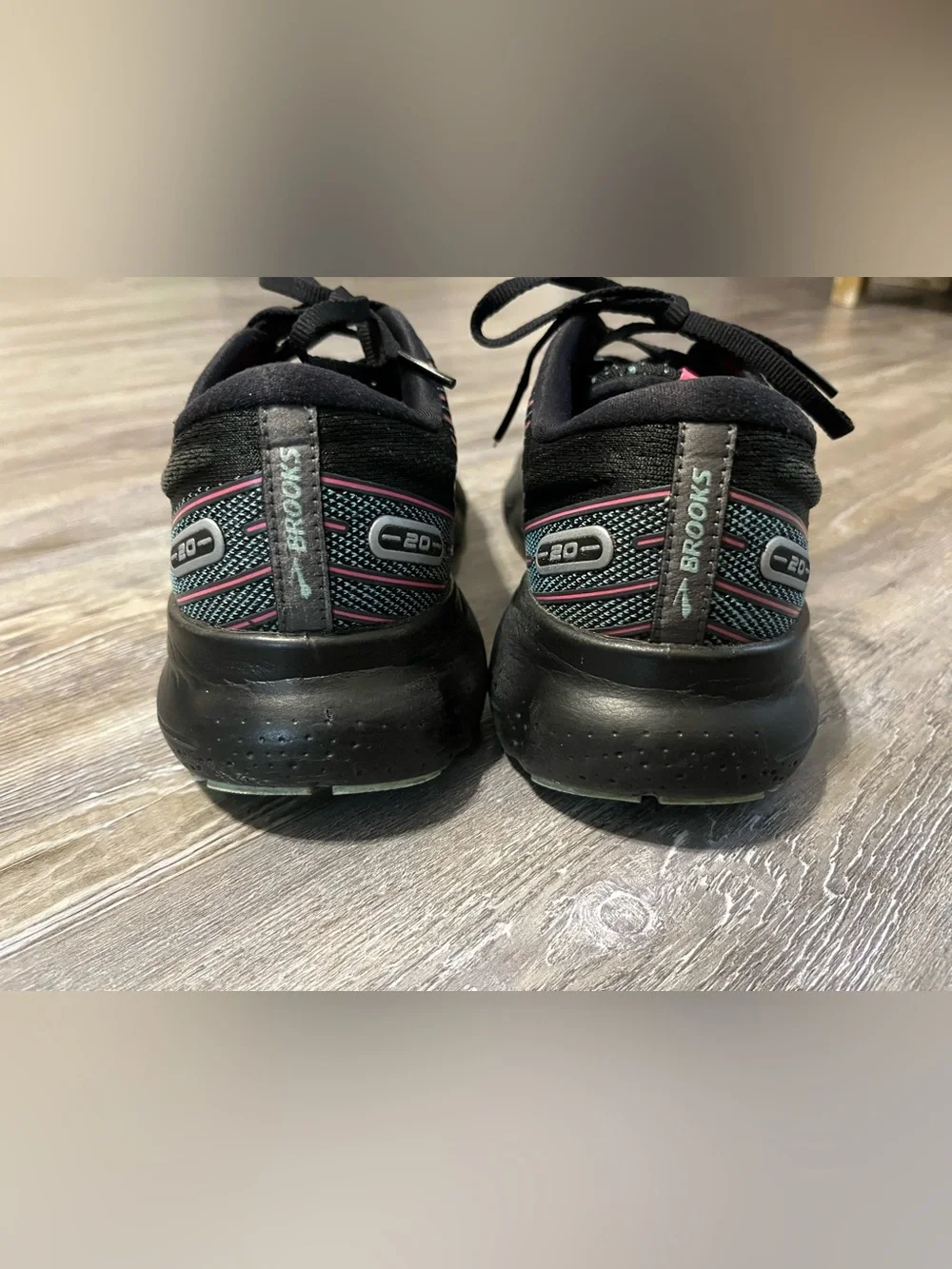 Brooks Women’s Black Running Shoes with Mint and Pink Accents